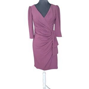 Oleg Cassini Mauve Sheath Dress Size 6 With Ruched Wrap Design & 3/4 Sleeves